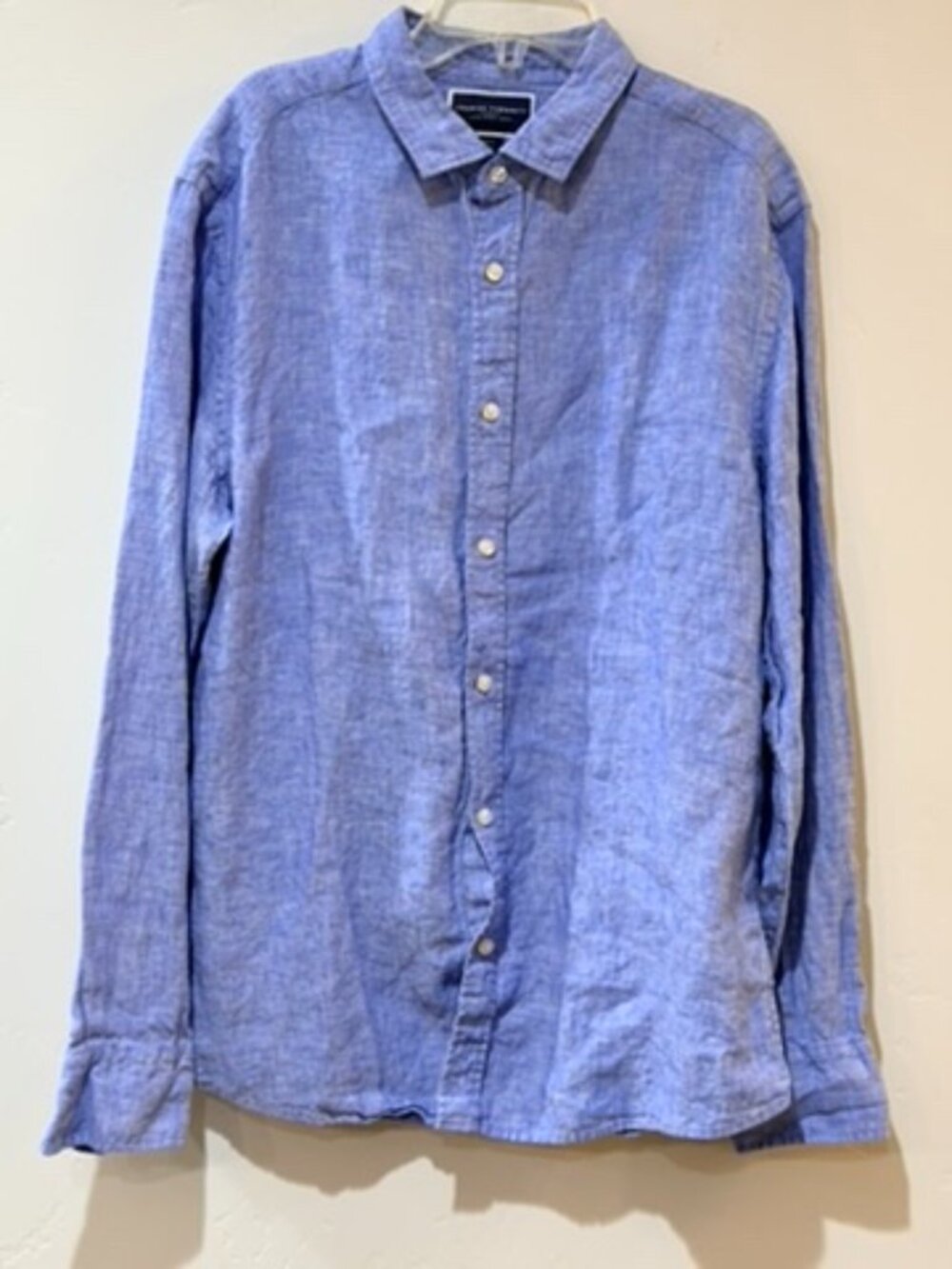 Charles Tyrwhitt Slim Flit Blue Linen Long Sleeve Shirt Size L Men's